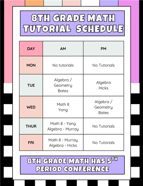 8th Grade Math Tutorial Schedule